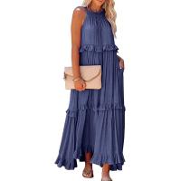 Vestido De Camisola Para Mujer Estilo Europeo Y Americano Verano Nuevo Con Aros Largo Y Volante Sin Mangas Cuello En V Vestido Largo - details 16