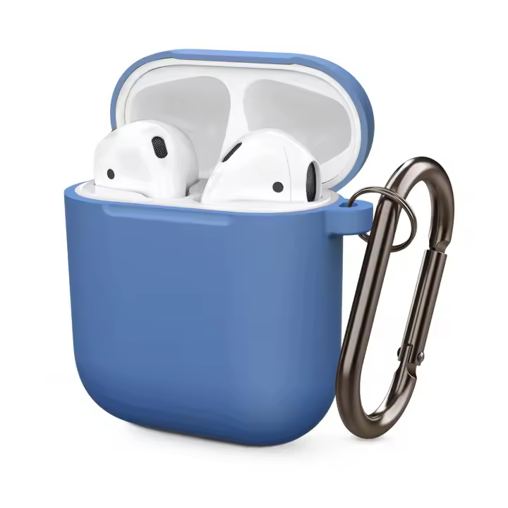 Funda protectora de silicona suave para 2 auriculares inalámbricos Apple con mosquetón - 1
