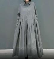 Primavera/Verano para cuello sólido manga Panel plisado vestidos largos vestido femenino ropa de mujer bata de calle - details 5