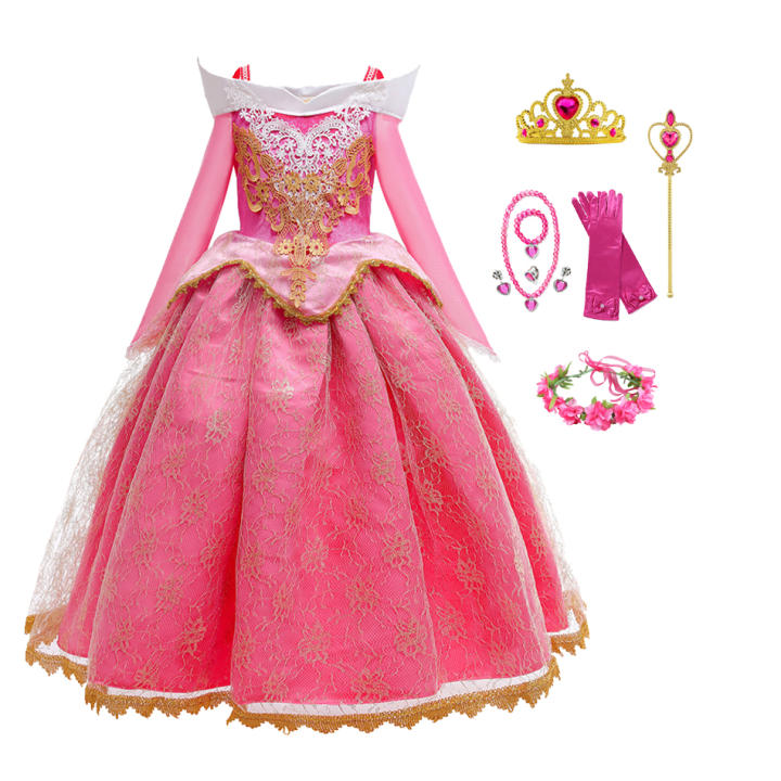 Vestido de Cosplay de Aurora para niñas, manga larga sin hombros, regalo de Halloween y Navidad, ropa de princesa bordada para fiesta