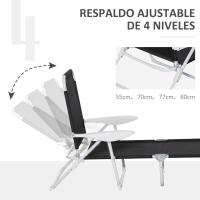 Reclinable y Plegable de Jardín con Respaldo Ajustable en 4 Posiciones Marco de Metal Texteline Transpirable 186x66x80 cm Gris - details 15