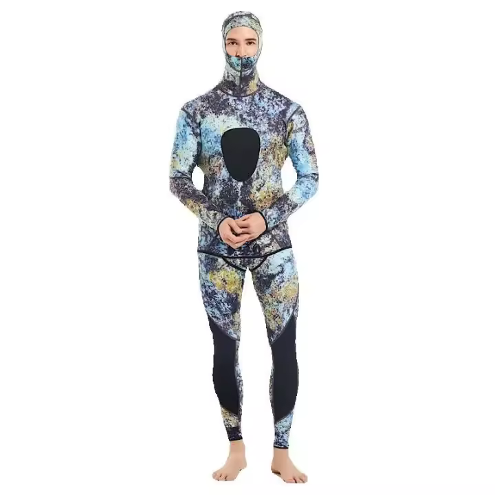 Trajes de neopreno para hombre, traje de neopreno cálido con capucha de 1,5/3MM, traje de baño de camuflaje dividido para caza de peces, snorkeg, surf - 1