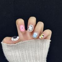 Uñas Postizas Cortas Redondas Hechas a Mano Con Gato Negro Falso De 10 Piezas Para Mujeres Y Niñas Adhesivas Desmontables Para Fiestas - details 5