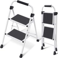 Escalera Plegable 4 Peldaños, Escalera de Tijera con Pedales Antideslizantes Anchos, Barandilla, Escalón Taburete de Acero Portátil Uso Hogar Cocina Oficina, Carga hasta 150 kg, Blanco - details 7