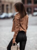 Chaqueta corta de terciopelo de piel de ciervo con cremallera oblicua para mujer, ropa de estilo occidental - details 2
