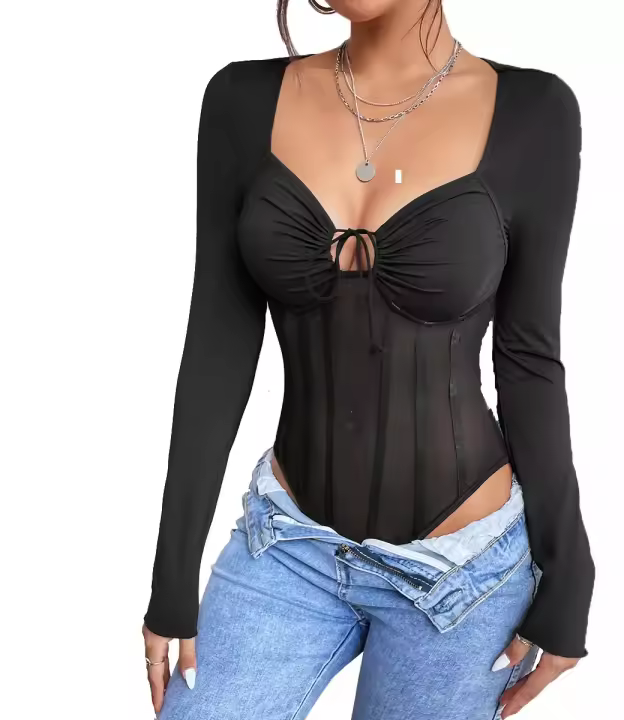 Blusa de cuerpo type Curso, Corse Balada, Fiesta, Malla, Manga Larga - 1