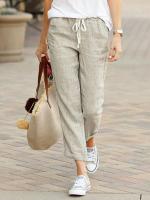 Pantalones Elegantes Para Mujer Diseño De Cordón Sencillo Y Moderno Color Sólido Cropped Cintura Elástica Suelta Casual Para Oficina Trousers Lady - details 2