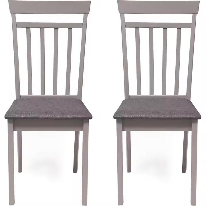 2 sillas de comedor Kansas |   Estructura de madera lacada |   Asiento tapizado en tela gris |   Diseño moderno y sencillo |   Sillas para comedor, salón, cocina |   Color Blanco - 1