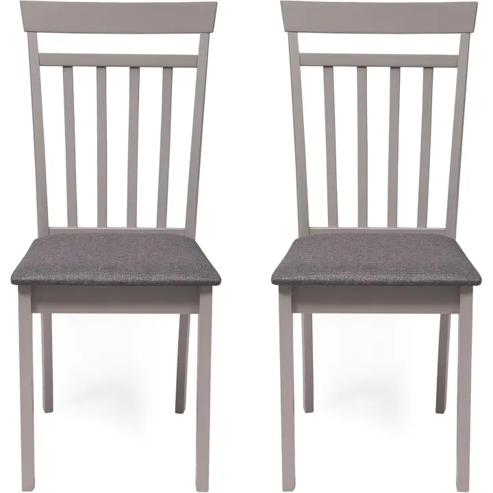 2 sillas de comedor Kansas |   Estructura de madera lacada |   Asiento tapizado en tela gris |   Diseño moderno y sencillo |   Sillas para comedor, salón, cocina |   Color Blanco - 1