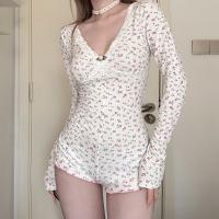 Camisola Floral Miravia Mono Corto de Encaje Primavera/Verano 2024 Pijama Sensual con Mangas Largas para Casa Conjunto de Dormir Sexy Moda Hogar Trendy - details 4