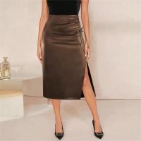 Falda negra por debajo de la rodilla de cuero PU para mujer, paquete de otoño e invierno con cordones, falda de tubo por debajo de la rodilla, ropa de calle coreana para club nocturno de cintura alta - details 8