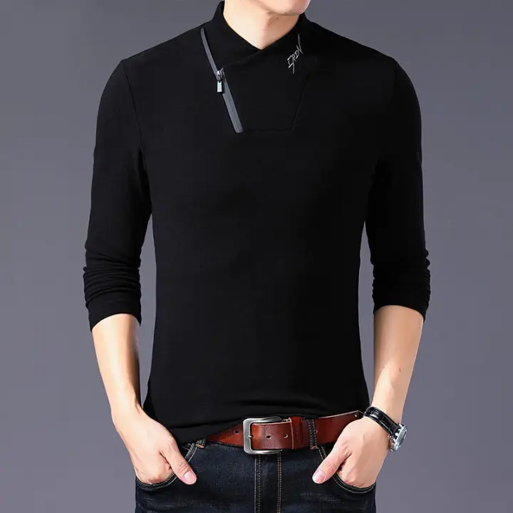 Camiseta de Algodón para Hombres CASUMANL 2024 Manga Larga Color Sólido Estilo Cremallera - 1