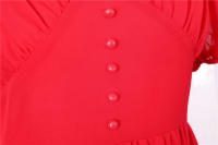 V neck women summer solid lantern short sleeve chiffon elegant vintage long party dress - details 29