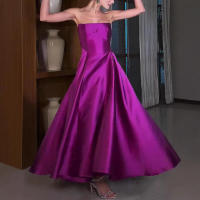 Vestido largo de fiesta elegante sin mangas de satén con volantes - details 4
