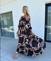 Vestido de mujer, falda larga, novedad de verano, estilo de vacaciones junto al mar, vestido estampado con cuello de una línea - details 5
