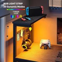 Ordenador con estanterías, pequeño Escritorio esquinero con iluminación LED y enchufes, 113 cm - details 11