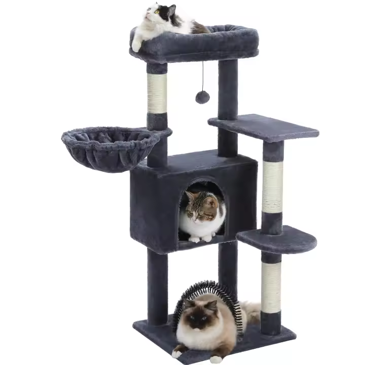 Árbol rascador para gatos de 106 cm, para interiores, con autolimpiador, poste rascador de sisal, gran condominio, plataforma - 1