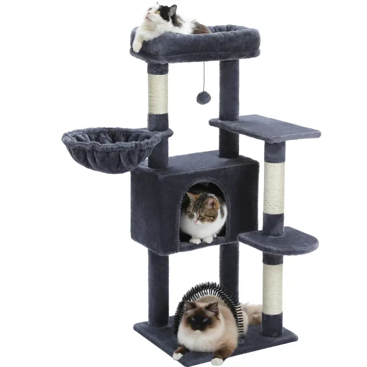 Árbol rascador para gatos de 106 cm, para interiores, con autolimpiador, poste rascador de sisal, gran condominio, plataforma - 1