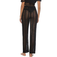 Pantalones de pierna ancha calados con cordones para mujer, pantalón de pierna ancha, color Beige, de cintura alta, transparente, para vacaciones en la playa, color blanco y negro, verano - details 7