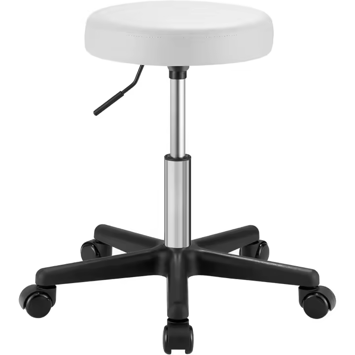 SONGMICS Taburete Giratorio Sobre Ruedas, Taburete Rodante Regulable, 46-58 cm, Asiento Tapizado de Cuero Sintético, para Trabajo, Estudio, Oficina, Clínica, Negro LJB61B - 1
