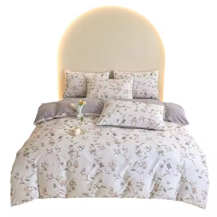 Juego de Ropa de Cama de Gasa de Algodón Lavado de Doble Capa Diseño Floral para Dormitorio Estudiantil Cubierta de Edredón de Tres Piezas Pieza Única de Cama - 1