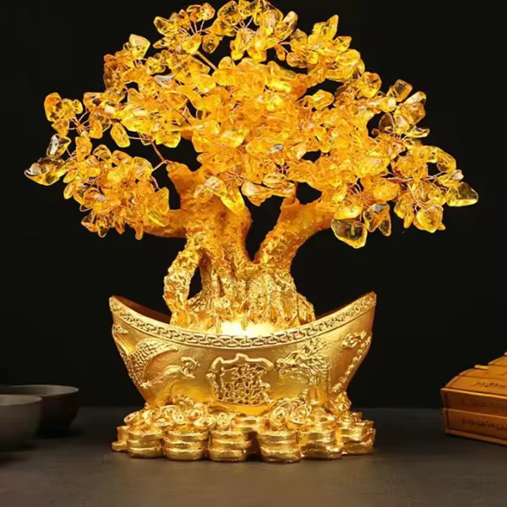 Árbol de Fortuna de Cristal Adorno de Oro Chino en Mesa Decoración Luminosa para Hogar y Oficina - 1