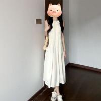 Vestido blanco francés sin mangas, artículo nuevo de verano para niños 2025, estatura pequeña, pausa para el té, chaleco adelgazante, vestido de falda larga - details 2