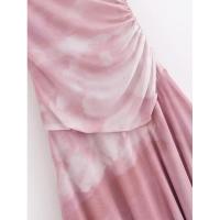 Vestido corto de manga nueva para mujer con cuello redondo y estampado de malla fruncida, dobladillo asimétrico, corte en A, vestidos de verano para estampado, dobladillo, corte, , - details 9