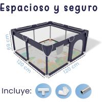 Bebe 120x120cm + Alfombra Bebe – Corralito Bebe con Malla Transpirable – Parque de Juegos Bebe Plegable con Puerta Lateral – Parque Infantil Bebe - Gris - details 17