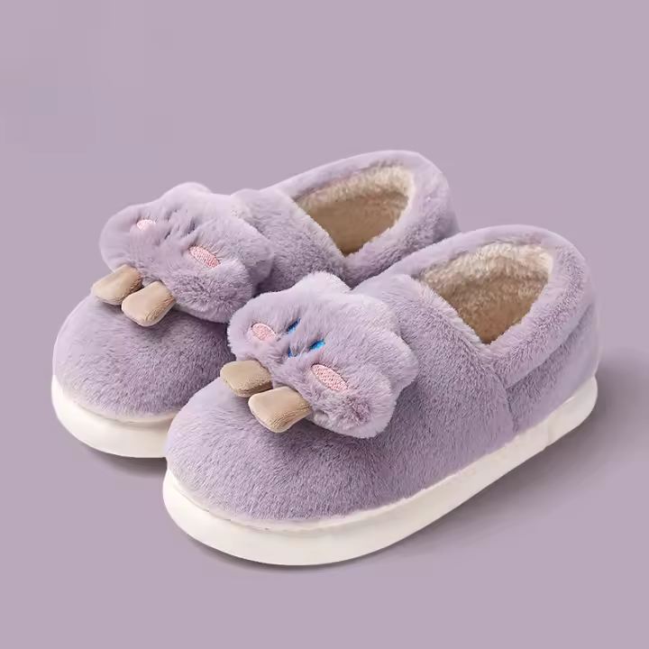 Lindo bolso de nube y pantuflas de algodón, pantuflas de felpa cálidas con suela gruesa para el interior del hogar - 1