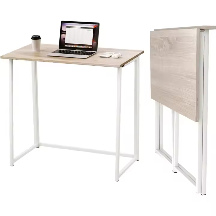 Mesa de Escritorio Plegable Compacta de Madera 80 x 45 x 74 cm Ideal para Estudio, Oficina en Casa, Manualidades Sin Montaje, Color Madera - 1