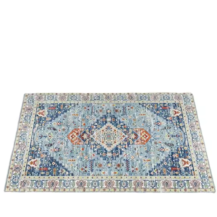 1 Alfombra De Área Bohemia Vintage, Alfombrilla De Terciopelo De Cristal Suave Y Grueso, Alfombra De Suelo Peluda - 1