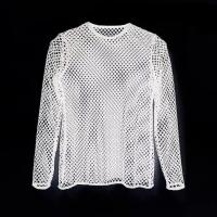 Camiseta larga de malla para hombre, con estilo de club nocturno, transpirable, con encaje y manga larga, para escenario. Mi armario solo necesita lo que me gusta - details 6