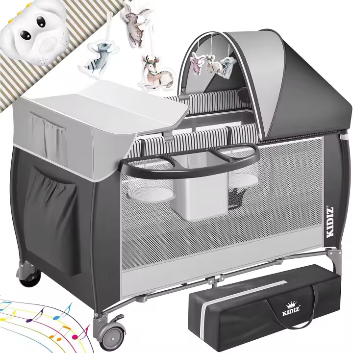 bebé 3 en 1 cama de viaje, conjunto combinado, cama de bebé con cambiador, gris - 1