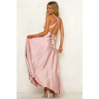 Vestido largo de seda de Color sólido profundo de Amazon, vestido de noche sin mangas de nuevo estilo de verano para mujer para banquetes - details 19