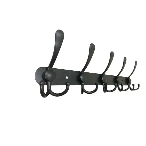 Perchero de pared, 5 ganchos de acero inoxidable, ganchos para baño, sala de estar, negro, 40cm - 1