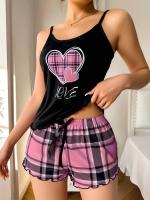 Pantalones cortos sexys con tirantes para mujer, estilo europeo y americano, pijamas finos con estampado de seda de leche, conjunto de dos piezas para el hogar, verano - details 5