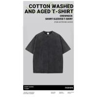 Camiseta lavada de algodón para hombre, cuello redondo, manga corta, informal, básica, transpirable, clásico, para Deporte, 100% - details 2