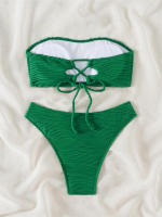Bikini con Top de tubo para mujer, traje de baño con cordones sólidos, conjunto de Bikini Sexy con Tanga, ropa de playa de verano - details 9