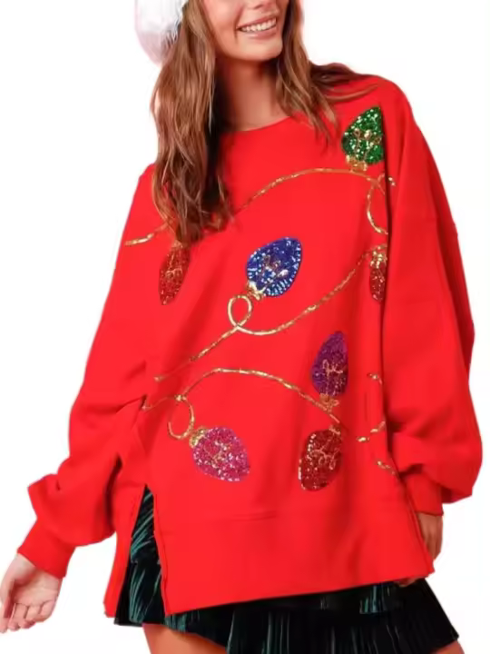 Sudadera de manga redonda con lentejuelas estilo coreano de moda 2025 para mujer - 1