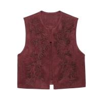 TRAFZA 2025 verano Mujer sólido sin mangas Casual estilo callejero Top corto mujeres cuello redondo bordado diseño Vintage chaleco Top - details 2