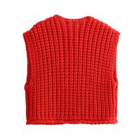 Abrigo de cintura roja Vintage para mujer, chaleco con Bolsillo grande, cárdigan de punto sin mangas, suéter suelto informal - details 8