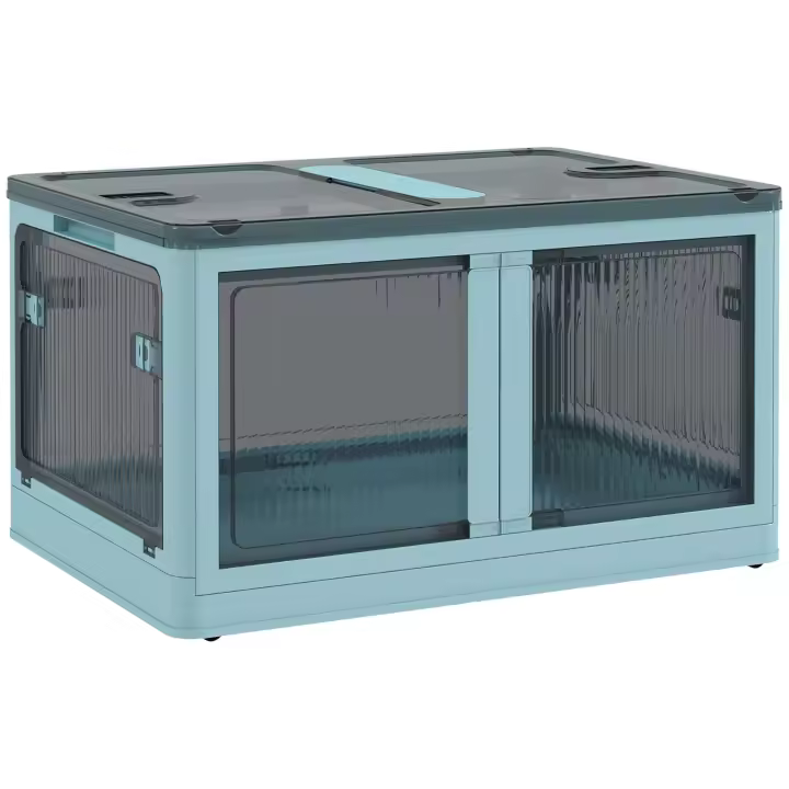 HOMCOM Caja de Almacenamiento Apilable con Tapa 69L Caja Organizadora Plegable con Ruedas Contenedor de Plástico con Acceso a 5 Lados 60x42x34 cm - 1