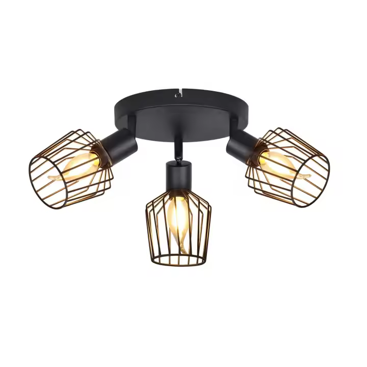 CBJKTX 3 Focos de techo E14 - Metal redondo, 350 °   Lámpara de pasillo industrial giratoria, luz de pared para pasillo negro - 1