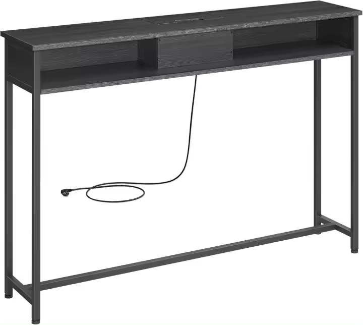 Mesa de Consola Delgada con Multienchufe Mesa de Sofá con 2 Compartimentos Carga Oculta - 1