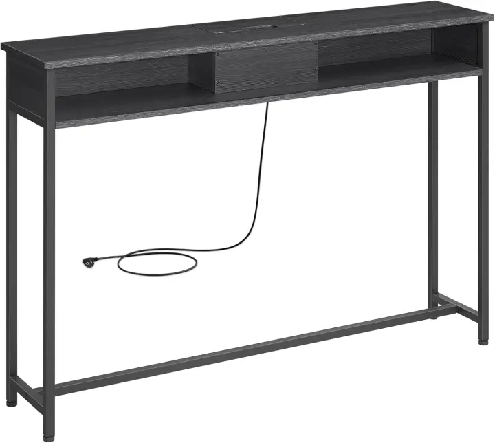 Mesa de Consola Delgada con Multienchufe Mesa de Sofá con 2 Compartimentos Carga Oculta - 1
