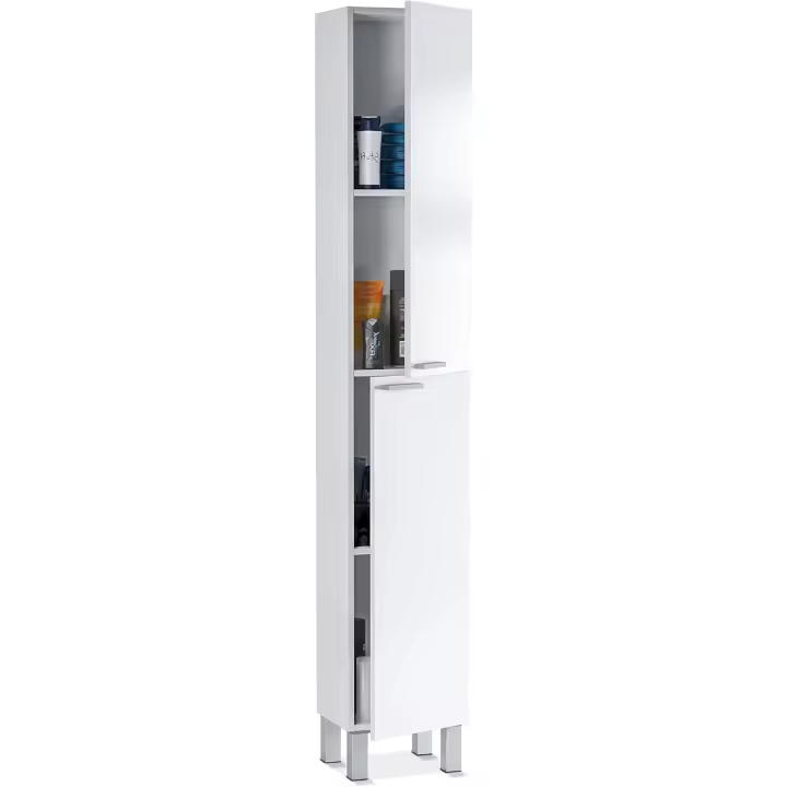 Mueble de Baño, Columna de baño 2 Puertas y 4 Patas, Modelo Koncept, Acabado en Color Blanco Brillo, Medidas: 30 cm (Ancho) x 182 cm (Alto) x 25 cm (Fondo) - 1