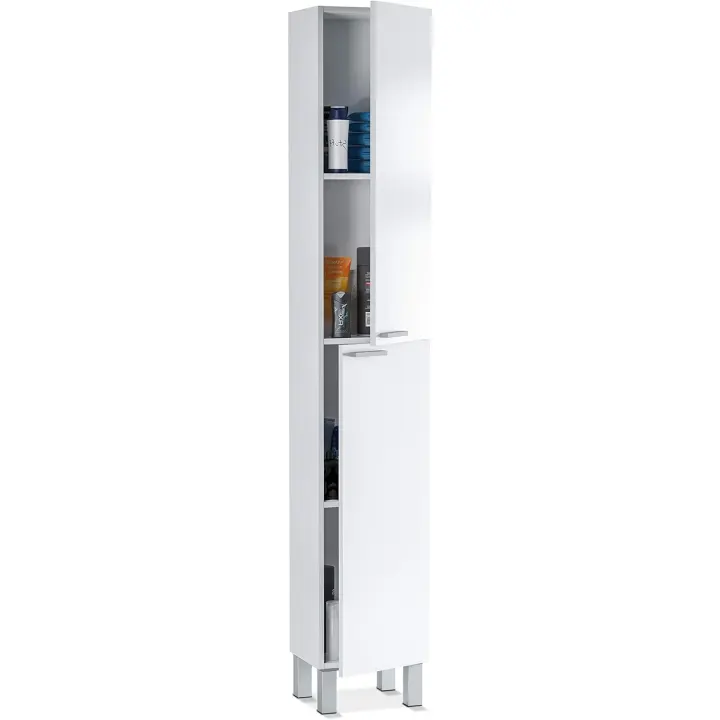 Mueble de Baño, Columna de baño 2 Puertas y 4 Patas, Modelo Koncept, Acabado en Color Blanco Brillo, Medidas: 30 cm (Ancho) x 182 cm (Alto) x 25 cm (Fondo) - 1
