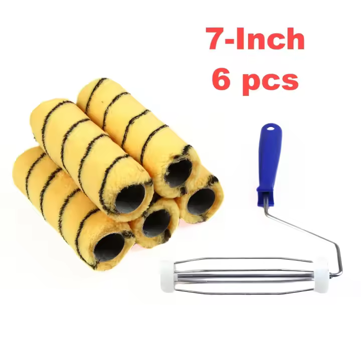 Juego de 6 fundas para rodillos de pintura, fundas para rodillos de tamaño mediano de 7 pulgadas, 5 fundas para rodillos de pintura, 1 marco para rodillos de pintura, siesta para rodillos de 1/2 pulgada, suministros profesionales de pintura para el hogar, - 1
