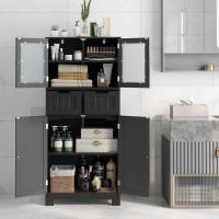 Armario Suelo de Baño, Mueble de Baño con Estantes Ajustables, Mueble de Almacenaje con Cajones y Doble Puerta, Mueble Lateral Multifuncional para Cocina (Gris) - details 8